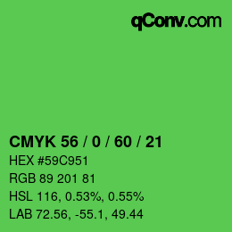 Color code: CMYK 56 / 0 / 60 / 21 | qconv.com