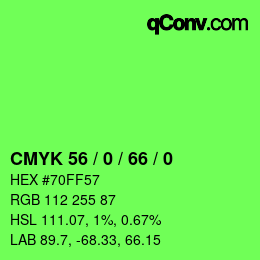 颜色代码: CMYK 56 / 0 / 66 / 0 | qconv.com