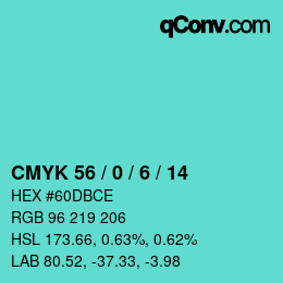 カラーコード: CMYK 56 / 0 / 6 / 14 | qconv.com