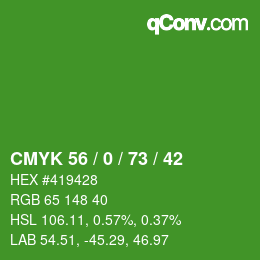 Color code: CMYK 56 / 0 / 73 / 42 | qconv.com