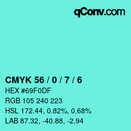 颜色代码: CMYK 56 / 0 / 7 / 6 | qconv.com