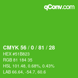 Color code: CMYK 56 / 0 / 81 / 28 | qconv.com