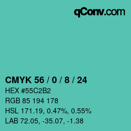 カラーコード: CMYK 56 / 0 / 8 / 24 | qconv.com