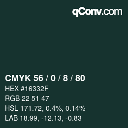Color code: CMYK 56 / 0 / 8 / 80 | qconv.com
