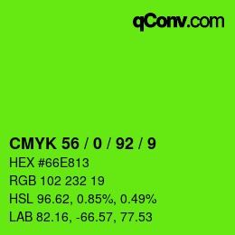 カラーコード: CMYK 56 / 0 / 92 / 9 | qconv.com
