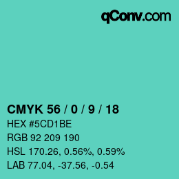 Color code: CMYK 56 / 0 / 9 / 18 | qconv.com