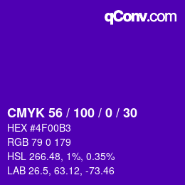 カラーコード: CMYK 56 / 100 / 0 / 30 | qconv.com