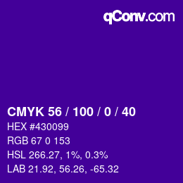 Code couleur: CMYK 56 / 100 / 0 / 40 | qconv.com