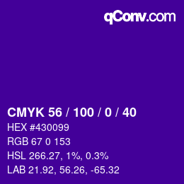 颜色代码: CMYK 56 / 100 / 0 / 40 | qconv.com