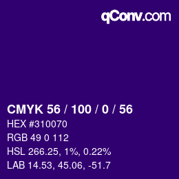 颜色代码: CMYK 56 / 100 / 0 / 56 | qconv.com