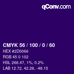 Color code: CMYK 56 / 100 / 0 / 60 | qconv.com