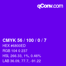 Code couleur: CMYK 56 / 100 / 0 / 7 | qconv.com