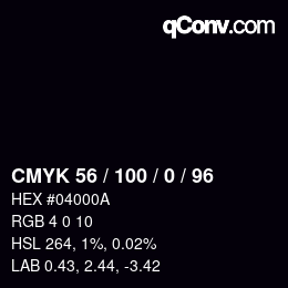 カラーコード: CMYK 56 / 100 / 0 / 96 | qconv.com
