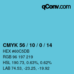 Code couleur: CMYK 56 / 10 / 0 / 14 | qconv.com