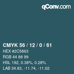 Farbcode: CMYK 56 / 12 / 0 / 61 | qconv.com