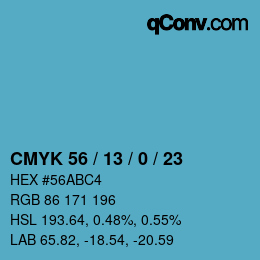 Color code: CMYK 56 / 13 / 0 / 23 | qconv.com