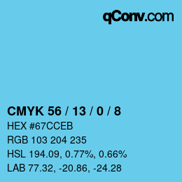 Color code: CMYK 56 / 13 / 0 / 8 | qconv.com