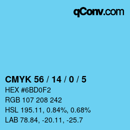颜色代码: CMYK 56 / 14 / 0 / 5 | qconv.com