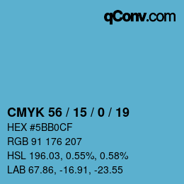 颜色代码: CMYK 56 / 15 / 0 / 19 | qconv.com