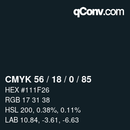 Farbcode: CMYK 56 / 18 / 0 / 85 | qconv.com