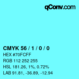 Color code: CMYK 56 / 1 / 0 / 0 | qconv.com