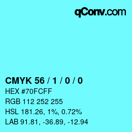 Color code: CMYK 56 / 1 / 0 / 0 | qconv.com