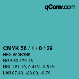 カラーコード: CMYK 56 / 1 / 0 / 29 | qconv.com