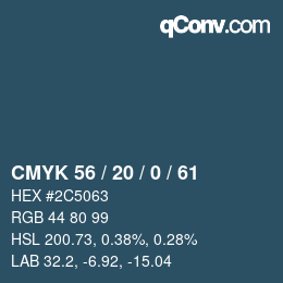 Color code: CMYK 56 / 20 / 0 / 61 | qconv.com