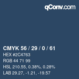 Farbcode: CMYK 56 / 29 / 0 / 61 | qconv.com