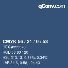 Farbcode: CMYK 56 / 31 / 0 / 53 | qconv.com