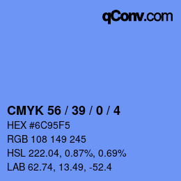 カラーコード: CMYK 56 / 39 / 0 / 4 | qconv.com