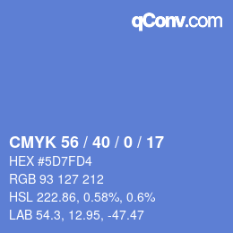 Farbcode: CMYK 56 / 40 / 0 / 17 | qconv.com