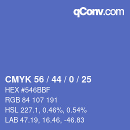 颜色代码: CMYK 56 / 44 / 0 / 25 | qconv.com