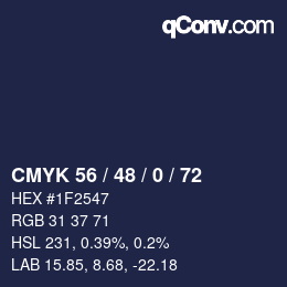 Color code: CMYK 56 / 48 / 0 / 72 | qconv.com