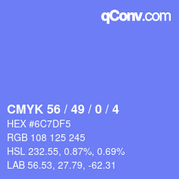 颜色代码: CMYK 56 / 49 / 0 / 4 | qconv.com