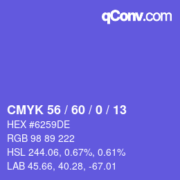 カラーコード: CMYK 56 / 60 / 0 / 13 | qconv.com