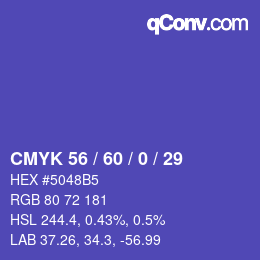 カラーコード: CMYK 56 / 60 / 0 / 29 | qconv.com