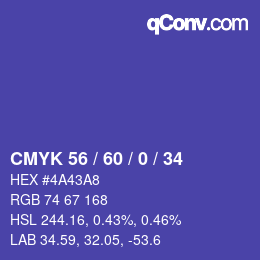 カラーコード: CMYK 56 / 60 / 0 / 34 | qconv.com