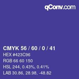 カラーコード: CMYK 56 / 60 / 0 / 41 | qconv.com