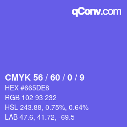 カラーコード: CMYK 56 / 60 / 0 / 9 | qconv.com