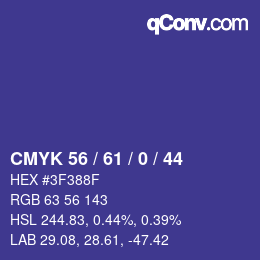 カラーコード: CMYK 56 / 61 / 0 / 44 | qconv.com