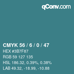 カラーコード: CMYK 56 / 6 / 0 / 47 | qconv.com