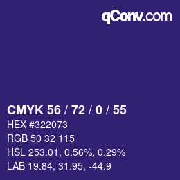 Color code: CMYK 56 / 72 / 0 / 55 | qconv.com