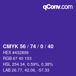 Color code: CMYK 56 / 74 / 0 / 40 | qconv.com