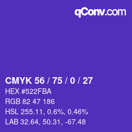 颜色代码: CMYK 56 / 75 / 0 / 27 | qconv.com