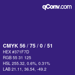 颜色代码: CMYK 56 / 75 / 0 / 51 | qconv.com