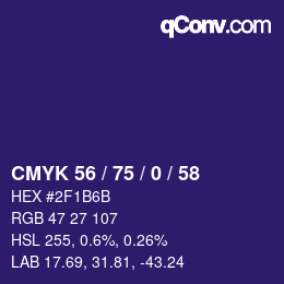 Código de color: CMYK 56 / 75 / 0 / 58 | qconv.com