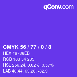カラーコード: CMYK 56 / 77 / 0 / 8 | qconv.com