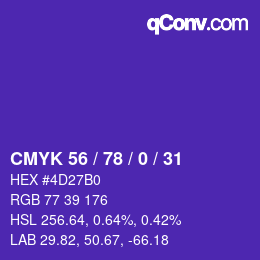 Color code: CMYK 56 / 78 / 0 / 31 | qconv.com