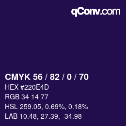 Farbcode: CMYK 56 / 82 / 0 / 70 | qconv.com